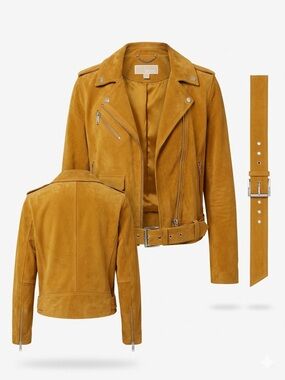 Michael Kors Suede Moto Jacket in Mustard